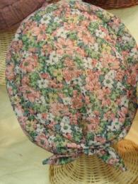 おしゃれヘアキャップ　明るい花柄(さらさら薄手)196ピンク系